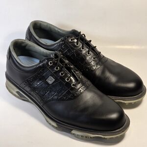 FootJoy Men's 9M DryJoys Tour Golf Shoes Oxford Black Leather Crocodile 53676
